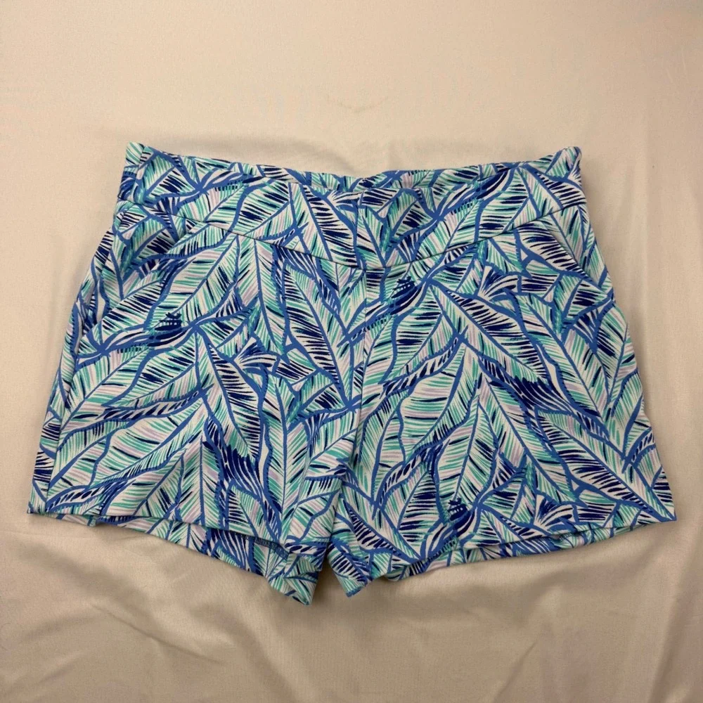 Lilly Pulitzer Callahan Shorts Women 8 Blue Palm Leaves Tropical Stretch 26384